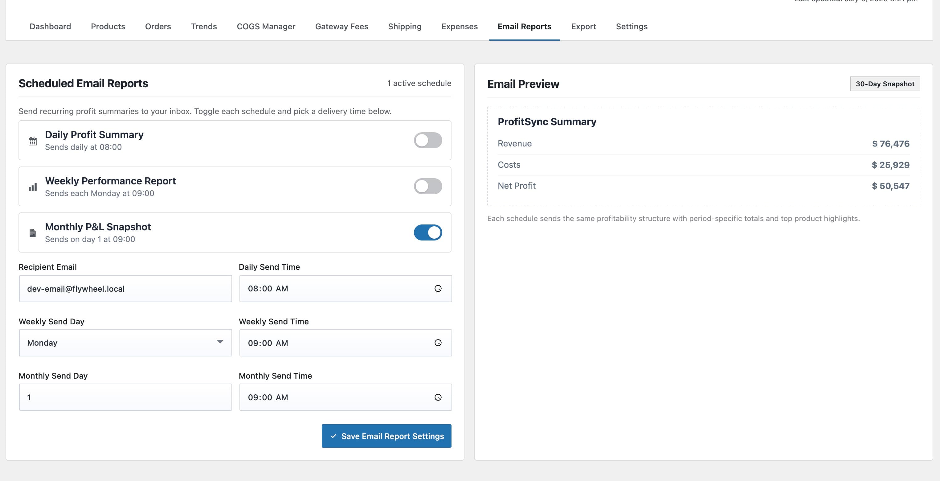 Scheduled email reports
